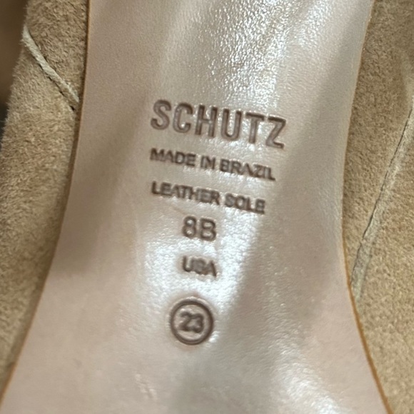 SCHUTZ Ashlee Pointed Toe Scrunched Heeled Boots in Honey Beige - Picture 8 of 9